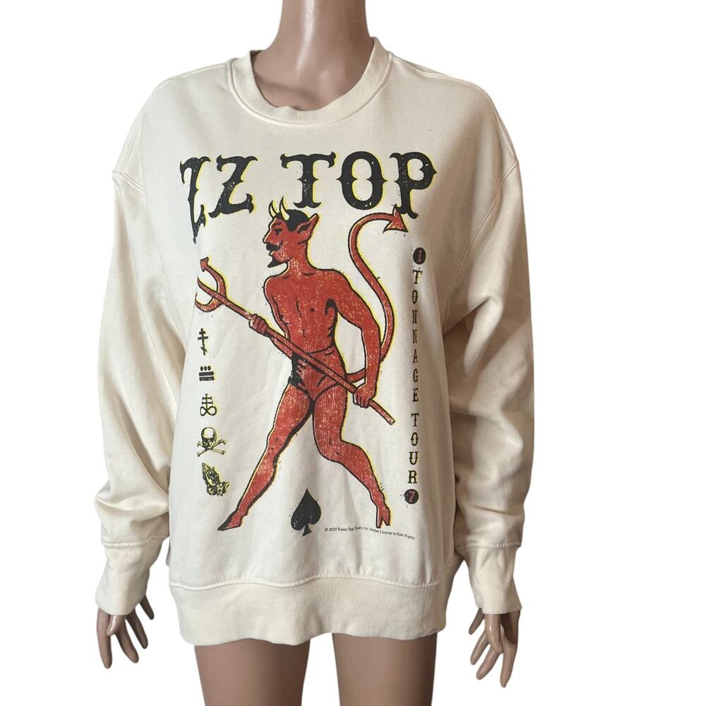 ZZ Top Sweatshirt Reverse Weave Mens S Tonnage Tour Devil Vinyl Icons rock